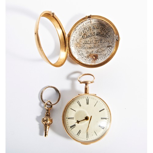 360 - A GOLD PAIR CASED VERGE WATCH Signed Thomas Cox, Kimcote, AD 1791, later dial and hands, inner case ... 