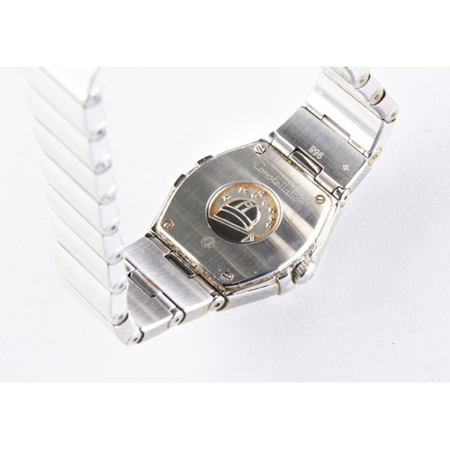 379 - AN OMEGA CONSTELLATIONS STEEL LADIES WRISTWATCH signed silvered dial, on integral linked bracelet wi... 