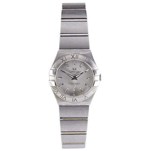 379 - AN OMEGA CONSTELLATIONS STEEL LADIES WRISTWATCH signed silvered dial, on integral linked bracelet wi... 