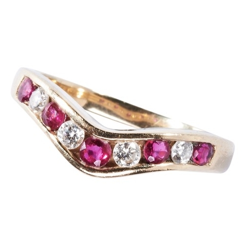 270 - A RUBY AND DIAMOND RINGthe five circular-cut rubies and three brilliant-cut diamonds channel set in ... 