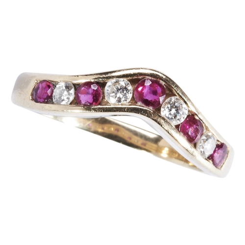 270 - A RUBY AND DIAMOND RINGthe five circular-cut rubies and three brilliant-cut diamonds channel set in ... 