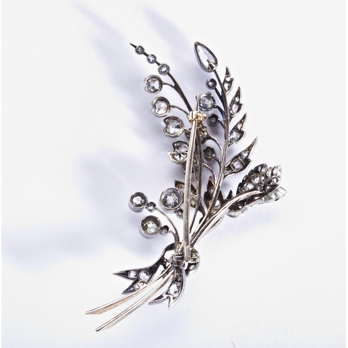 256 - A VICTORIAN DIAMOND SPRAY BROOCH, CIRCA 1870the ribbon tied floral spray set with old brilliant and ... 