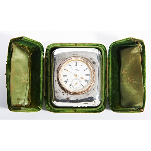 361 - A SILVER FRONTED TIMEPIECE enamel dial signed S.D Neill, Belfast, Subsidiary seconds, case with ease... 