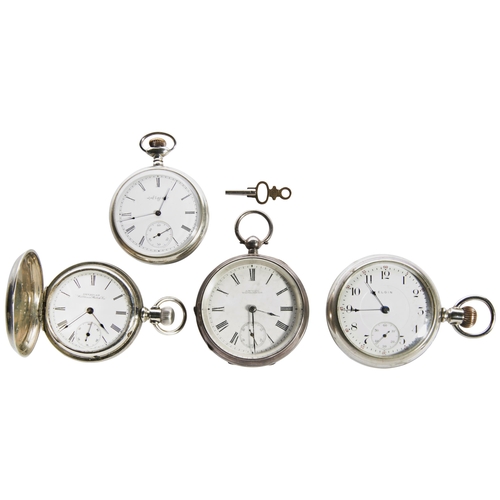 369 - THREE AMERICAN NICKEL CASED KEYLESS LEVER WATCH, 2 by Elgin National Watch Co, one by AWW Co, Waltha... 