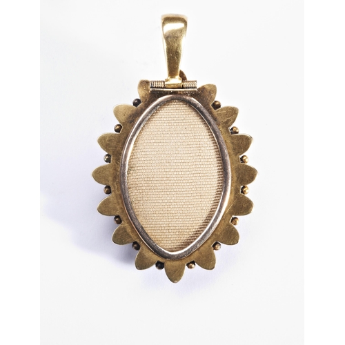 246 - AN ETRUSCAN REVIVAL DIAMOND, GOLD AND SEED PEARL PENDANT, C1880the old brilliant-cut diamond star se... 