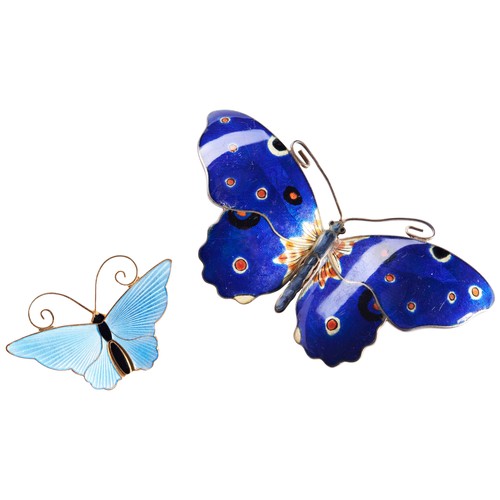 264 - DAVID ANDERSENAN ENAMEL BUTTERFLY BROOCHdecorated with powder blue guilloche enamel wings and black ... 