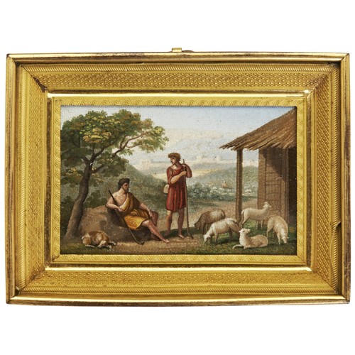 77 - A VERY FINE MICROMOSAIC OF SHEPHERDS IN A LANDSCAPE, ITALIAN C.1820. A particularly good mosaic with... 