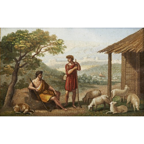 77 - A VERY FINE MICROMOSAIC OF SHEPHERDS IN A LANDSCAPE, ITALIAN C.1820. A particularly good mosaic with... 