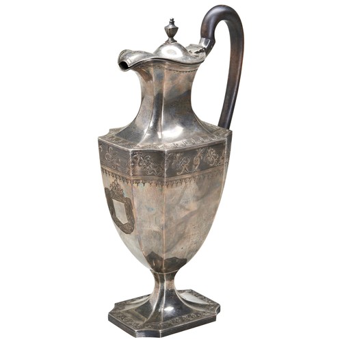 113 - A CLARET JUG, LONDON 1792. In very good order with bands of crisp engraved decoration and a fruit wo... 