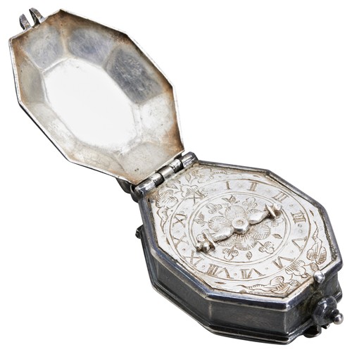 129 - AN OCTAGONAL 'FAUSSE MONTRE' FAUX WATCH BOX, C.1740. The lid reveals on one side an engraved watch f... 