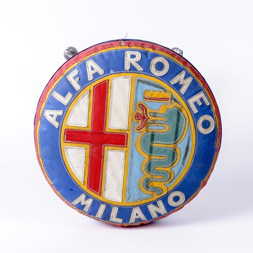 13 - ALFA ROMEO SHOWROOM STOOLc1950s; embroidered and stitched padded seat with badge logo design surmoun... 