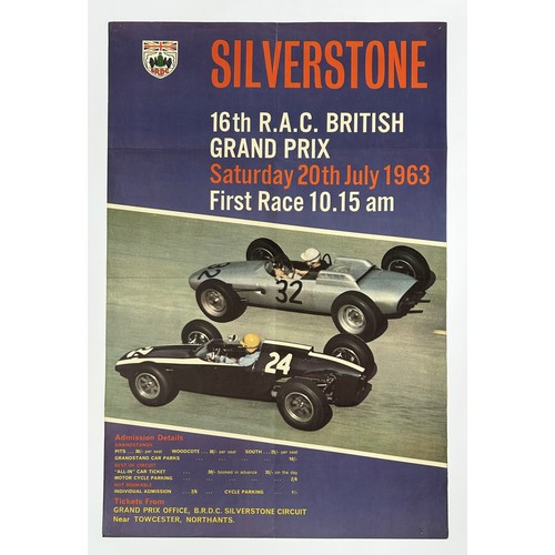 122 - TWO ORIGINAL 1960S SILVERSTONE POSTERS1963 RAC British Grand Prix poster1965 Senior Service 200 by D... 