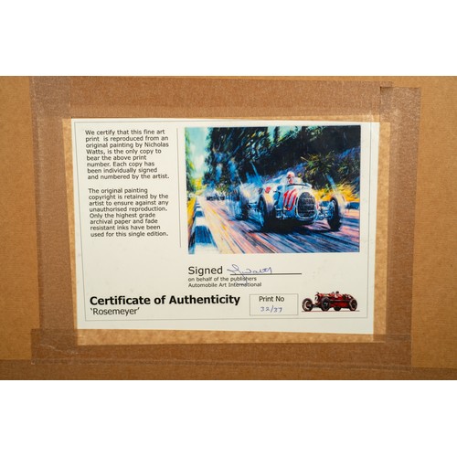 345 - ROSEMEYER BY NICHOLAS WATTS Magnificent glazed and framed print of Bernd Rosemeyer securing a memora... 