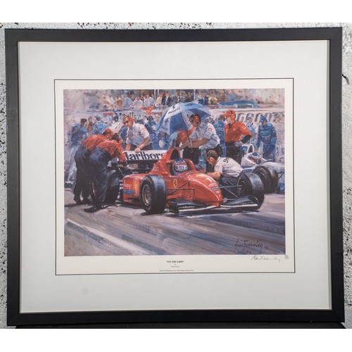 350 - ON THE GRID BY ALAN FEARNLEY An atmospheric Alan Fearnley print of Michael Schumacher on the grid in... 