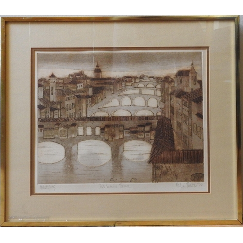 361 - VALERIE THORNTON (1931-1991), 'PONTE VECCHIO, FLORENCE', Artist's proof, signed, titled and dated in... 