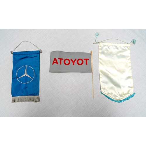 328 - VEHICLE PENNANTS Toyota horizontal flag, SEAT sponsorship pennant from 1992 Barcelona Olympics, Merc... 