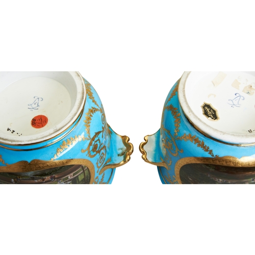 711 - A PAIR OF SEVRES CACHEPOTS, the sides decorated with reserved scenes of livestock and country estate... 