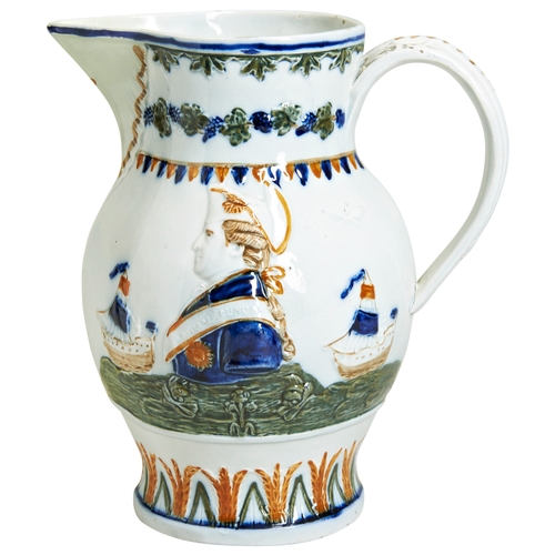 713 - ADMIRAL DUNCAN PRATTWARE JUG, LATE 18TH CENTURYHeight 20cmProvenance: From The Private Collection of... 