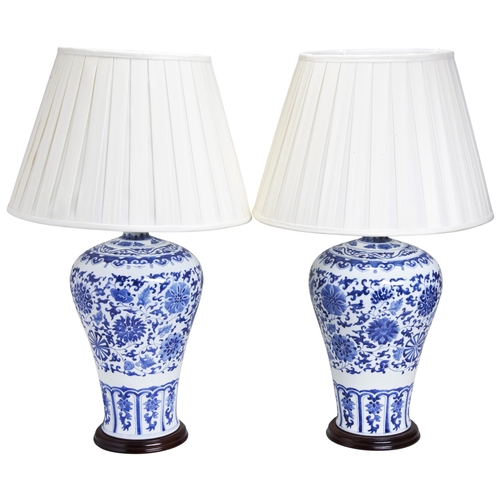 617 - PAIR OF LARGE BLUE AND WHITE VASE SHAPED LAMP BASESProvenance: From The Private Collection of the La... 