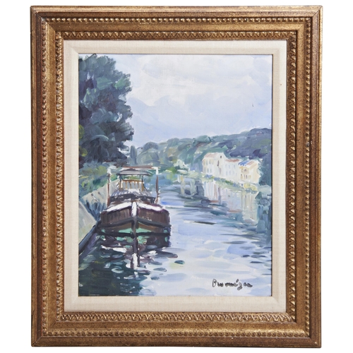 648 - SIGNED FRENCH CANAL SCENE OIL PAINTING SIGNED BRAOUEZEC(?)Provenance: From The Private Collection of... 