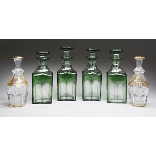 767 - SET OF 4 GLASS DECANTERS WITH A PAIR OF SMALL BACCARAT CARAFES (ONE WITH DAMAGE) (6)Green bottles 20... 