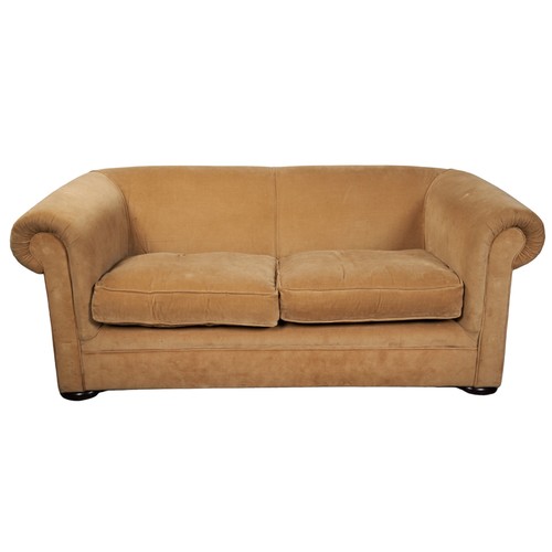 480 - A CHESTERFIELD STYLE TWO SEAT SOFA, 20TH CENTURY covered in a fawn corduroy73cm x 183cm x 76cmProven... 