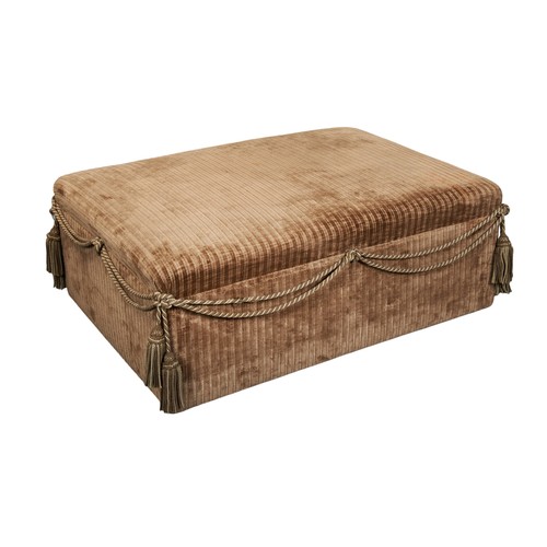 482 - A HARTY AND WILLIAMS RUSSETT UPHOLSTERED OTTOMAN STOOL WITH SWAGSRaised on brass castors110cm x 81cm... 