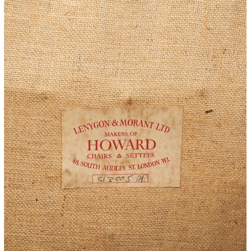 485 - A LENYGON AND MORANT HOWARD & SON ARMCHAIR covered in original fabric bearing the monogram H&... 