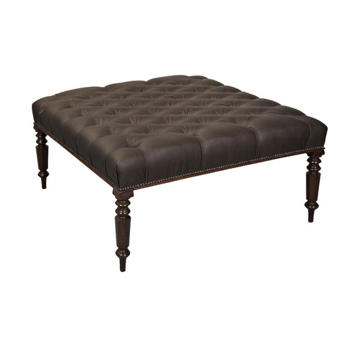 508 - A SQUARE FORM DARK BROWN LEATHERETTE UPHOLSTERED BUTTONED STOOL, 20TH CENTURY, the padded seat raise... 