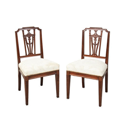 515 - A PAIR OF MAHOGANY SIDE CHAIRS, Empire style with pierced vasiform splats, raised on square tapering... 