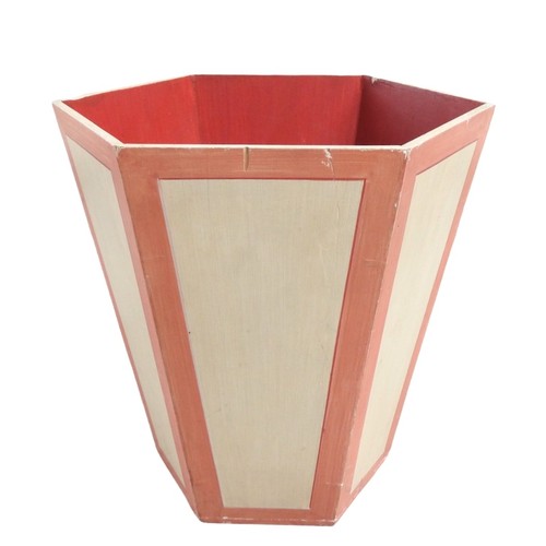 592 - A COLEFAX AND FOWLER HEXAGONAL WASTE PAPER BIN handpainted with salmon and cream faux panel decorati... 