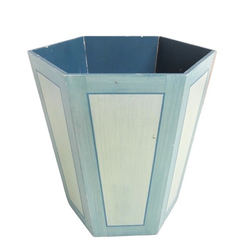 594 - A COLEFAX AND FOWLER HEXAGONAL WASTE PAPER BIN handpainted with teal, blue and turquoise faux panel ... 