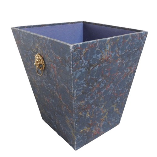 596 - A COLEFAX AND FOWLER TAPERED SQUARE FORM WASTE PAPER BIN marble effect in a rich cobalt blue with tw... 