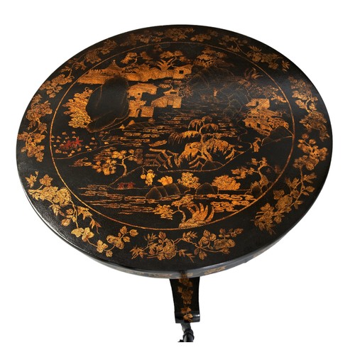 533 - A CHINOSERIE JAPANNED CENTRE TABLE, 20TH CENTURY the circular top raised on a tapering column on a t... 