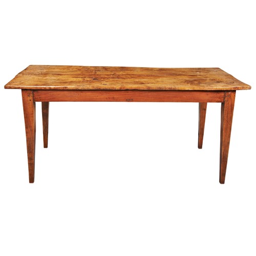 534 - 19TH CENTURY FRENCH FRUITWOOD FARMHOUSE TABLE plain rustic form, the rectangular plank top raised on... 