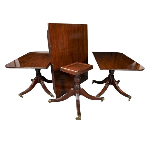 546 - A GEORGE III MAHOGANY TRIPLE PEDESTAL DINING TABLE, the table constructed from two tilting end secti... 