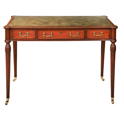 563 - A REGENCY STYLE MAHOGANY WRITING TABLE, 20TH CENTURY leather inset rectangular top over one long and... 