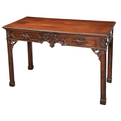 571 - MAHOGANY SIDE TABLE, 19TH CENTURY gadrooned edge, rectangular top, over an ornately carved frieze wi... 