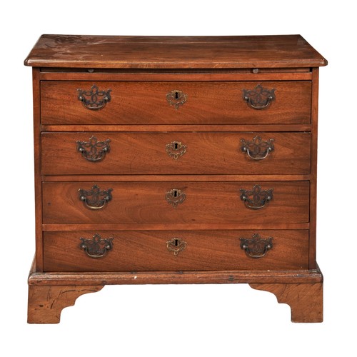 574 - SMALL MAHOGANY FOUR DRAWER BRACKET FOOT CHEST, 19TH CENTURY rectangular top over a brushing slide wi... 