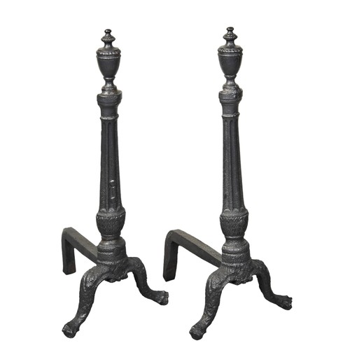 588 - A PAIR OF GEORGE III CAST-IRON ANDIRONS, LATE 18TH CENTURY fluted tapering form surmounted by campag... 