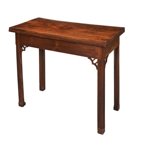 578 - MAHOGANY FOLDING CARD TABLE, 19TH CENTURY the hinged rectangular top opening to reveal a baize lined... 