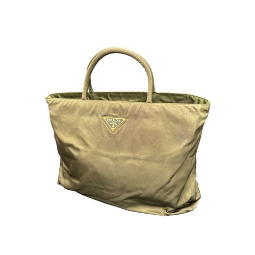 788 - PRADA CANVAS TOTE Khaki colour. Two large internal compartments with one small zipped internal compa... 