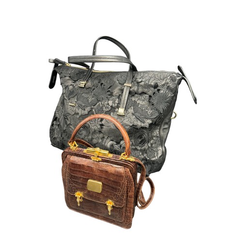 790 - VALENTINO GARAVANI ALLIGATOR BAG AND VALENTINO GARAVANI FLORAL LEATHER SHOPPERSmall bag in dark brow... 