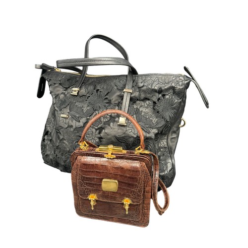 790 - VALENTINO GARAVANI ALLIGATOR BAG AND VALENTINO GARAVANI FLORAL LEATHER SHOPPERSmall bag in dark brow... 