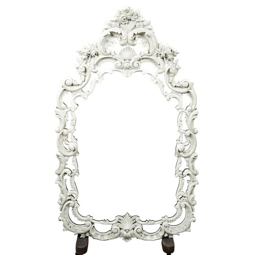 636 - A CREAM PAINTED ROCOCO STYLE PIER MIRROR with floral and scroll foliate decoration 142cm x 86cmProve... 