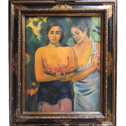 652 - SUSIE RAY (20TH CENTURY) 'TWO TAHITIAN WOMEN, 1899' AFTER GAUGUIN (1989) OIL/CANVAS Signed, dated an... 