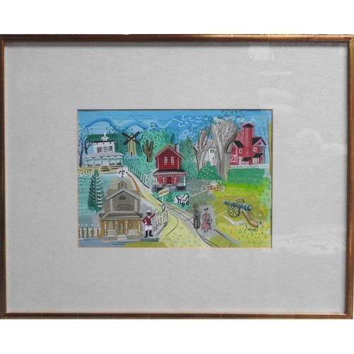 660 - CHARLES COBELLE (1902-1994) ACRYLIC ON PAPER OF FIGURES IN A TOWNSCAPEGlazed and framed. Signed in l... 