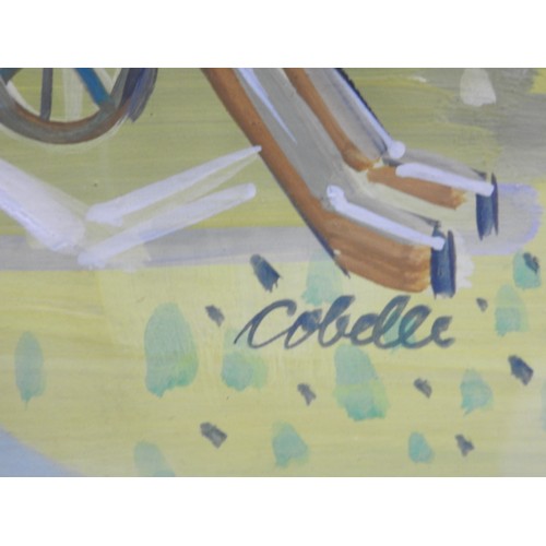 660 - CHARLES COBELLE (1902-1994) ACRYLIC ON PAPER OF FIGURES IN A TOWNSCAPEGlazed and framed. Signed in l... 