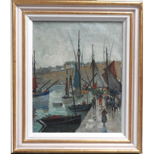 673 - WILLEM ANTON ALEXANDER KNIP (1883-1967) OIL PAINTING ON CANVAS OF FIGURES AND BOATS AT QUAYSIDE Sign... 