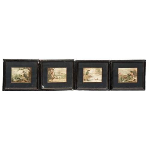 677 - A GROUP OF FOUR COUNTRY PURSUITS COLOUR LITHOGRAPHS, 19TH CENTURY, glazed and framed12 x 14.5 cmProv... 